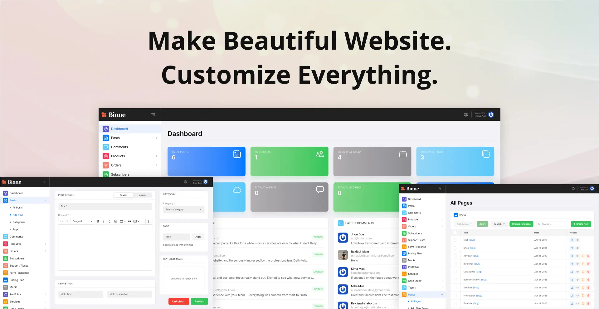 Bione - Business Consulting Laravel CMS With Live Page Builder